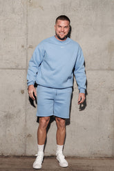 mens blue sweat short set