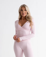 SoftSculpt Crossover Wrap Long Sleeve Top | Petal Pink