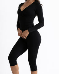 SoftSculpt Everyday Capri Legging in Black, front view | MAKAI