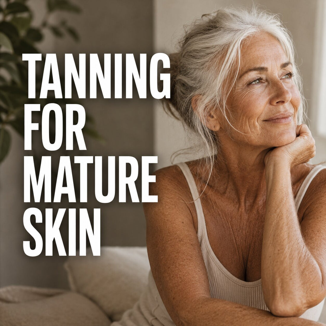 a woman pondering on what self tanner to use