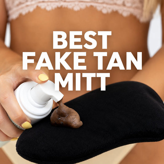 Self tanning mousse applied to a black velvet tanning mitt.