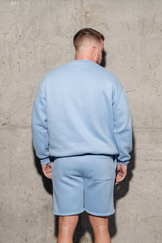 mens blue sweat short set